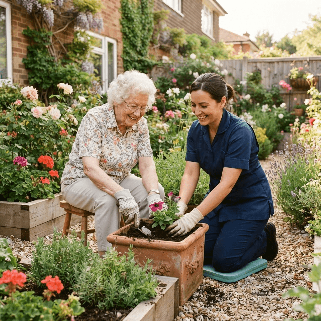 EzzieDaisy Care Services worker supporting gardening activities