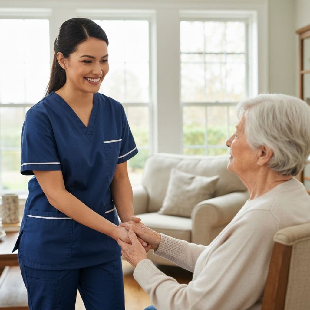 Professional caregiver providing compassionate support to elderly client